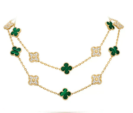 [Amore Jewels]CLOVER 20 MOTIFS MALACHITE DIAMOND NECKLACE