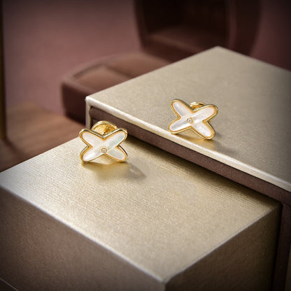 [Amore Jewels]JEUX DE WHITE MOP GOLD DIAMOND EARRINGS