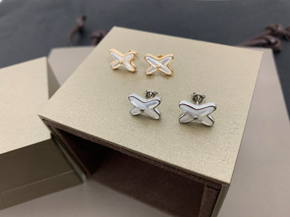 [Amore Jewels]JEUX DE WHITE MOP SILVER DIAMOND EARRINGS