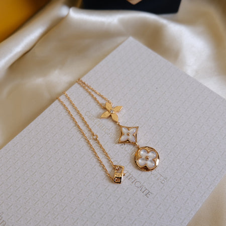 [Amore Jewels]COLOR BLOSSOM LARIAT NECKLACE PINK GOLD WHITE MOTHER PEARL AND DIAMOND