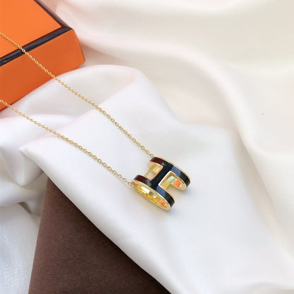 [Amore Jewels]HM CLIC BLACK ENAMEL GOLD NECKLACE