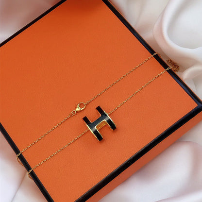 [Amore Jewels]HM CLIC BLACK ENAMEL GOLD NECKLACE