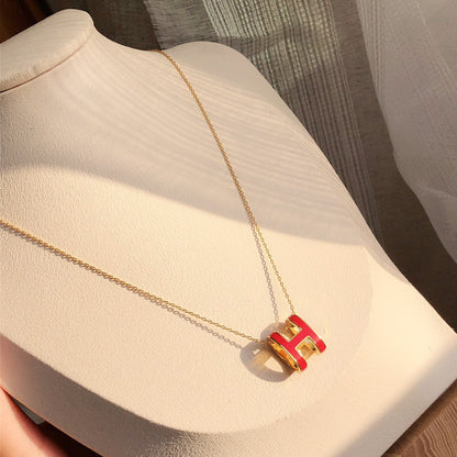 [Amore Jewels]HM CLIC RED ENAMEL GOLD NECKLACE