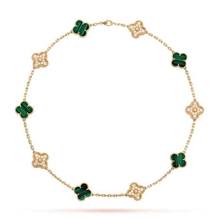 [Amore Jewels]CLOVER 10 MOTIFS MALACHITE DIAMOND NECKLACE