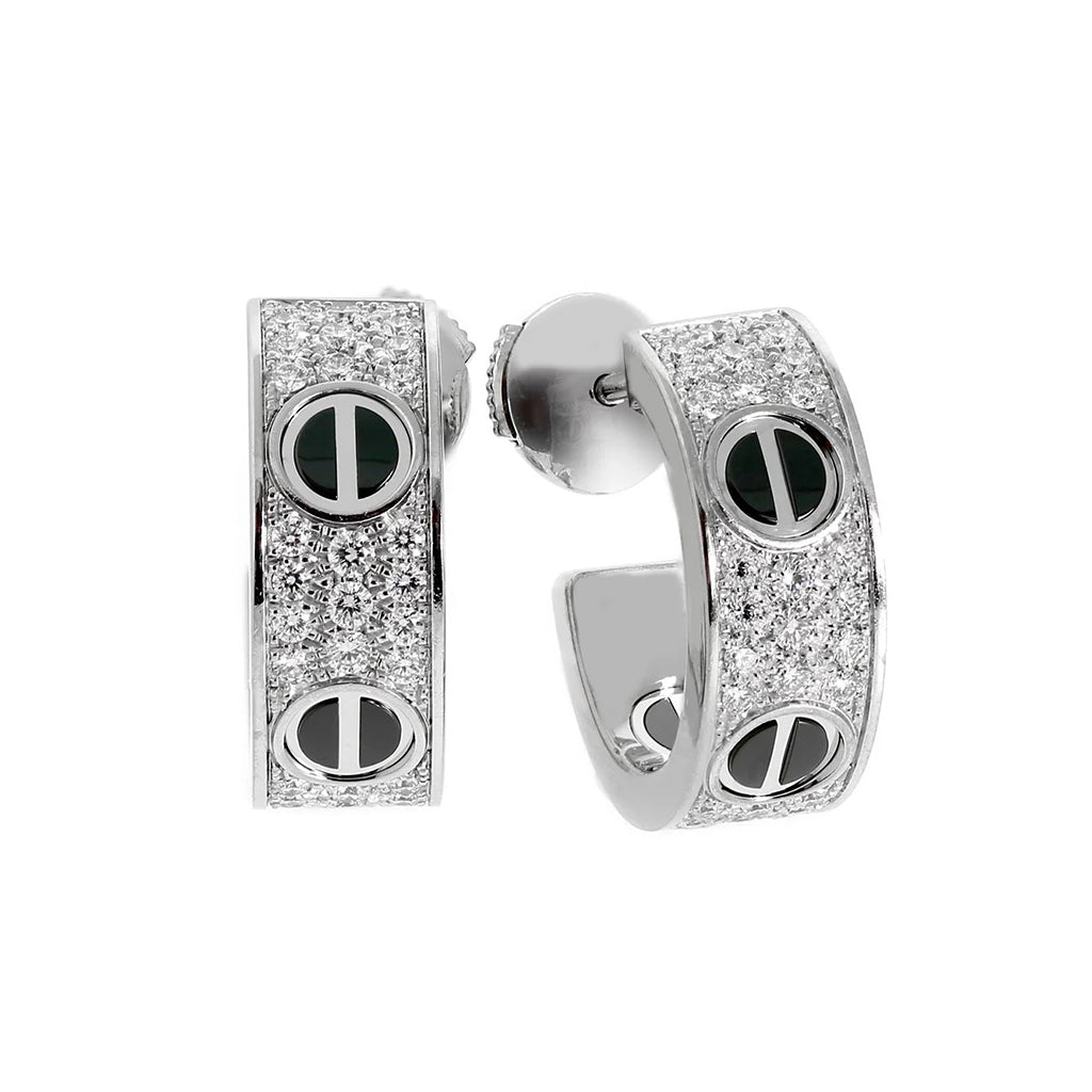 [Amore Jewels]LOVE CERAMIC DIAMOND PAVED SILVER EARRINGS