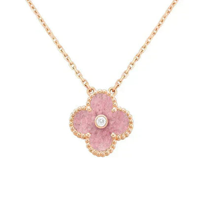 [Amore Jewels]CLOVER 15MM DIAMOND RHODONITE NECKLACE