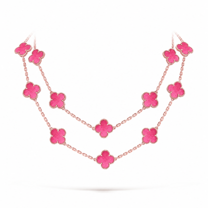 [Amore Jewels] NEW CLOVER 20 MOTIFS PINK ENAMEL NECKLACE