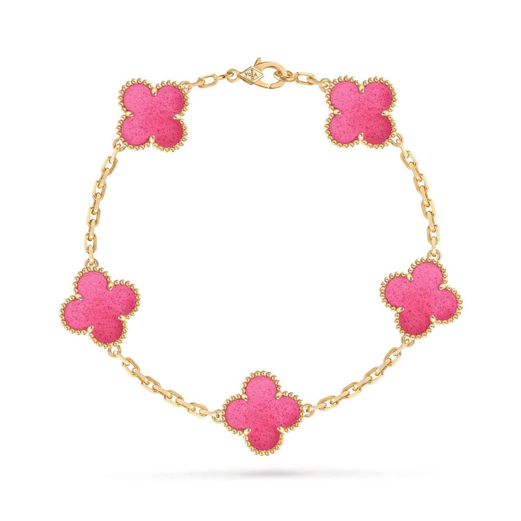 [Amore Jewels]NEW CLOVER 5 MOTIFS PINK ENAMEL BRACELET