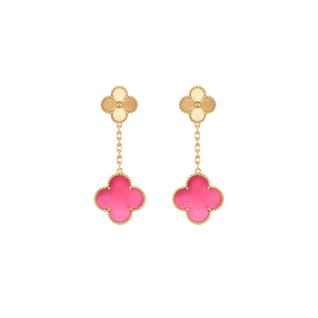 [Amore Jewels]NEW CLOVER 2 MOTIF PINK ENAMEL EARRINGS