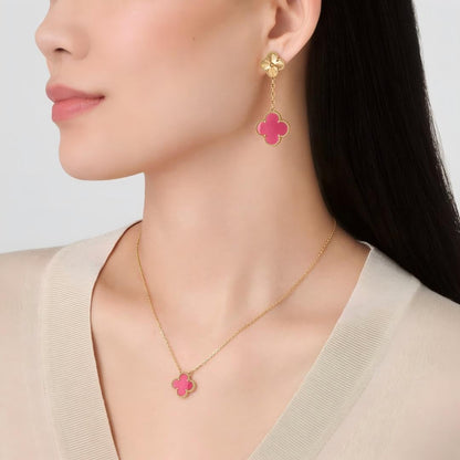 [Amore Jewels] NEW CLOVER 15MM PINK ENAMEL NECKLACE