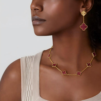 [Amore Jewels]NEW CLOVER 10 MOTIFS PINK ENAMEL NECKLACE