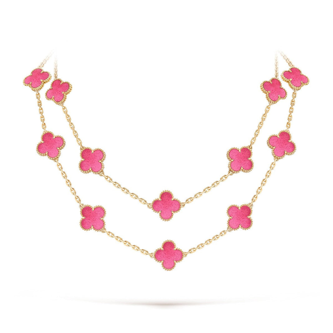 [Amore Jewels] NEW CLOVER 20 MOTIFS PINK ENAMEL NECKLACE