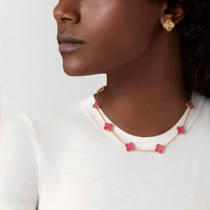 [Amore Jewels]NEW CLOVER 10 MOTIFS PINK ENAMEL NECKLACE