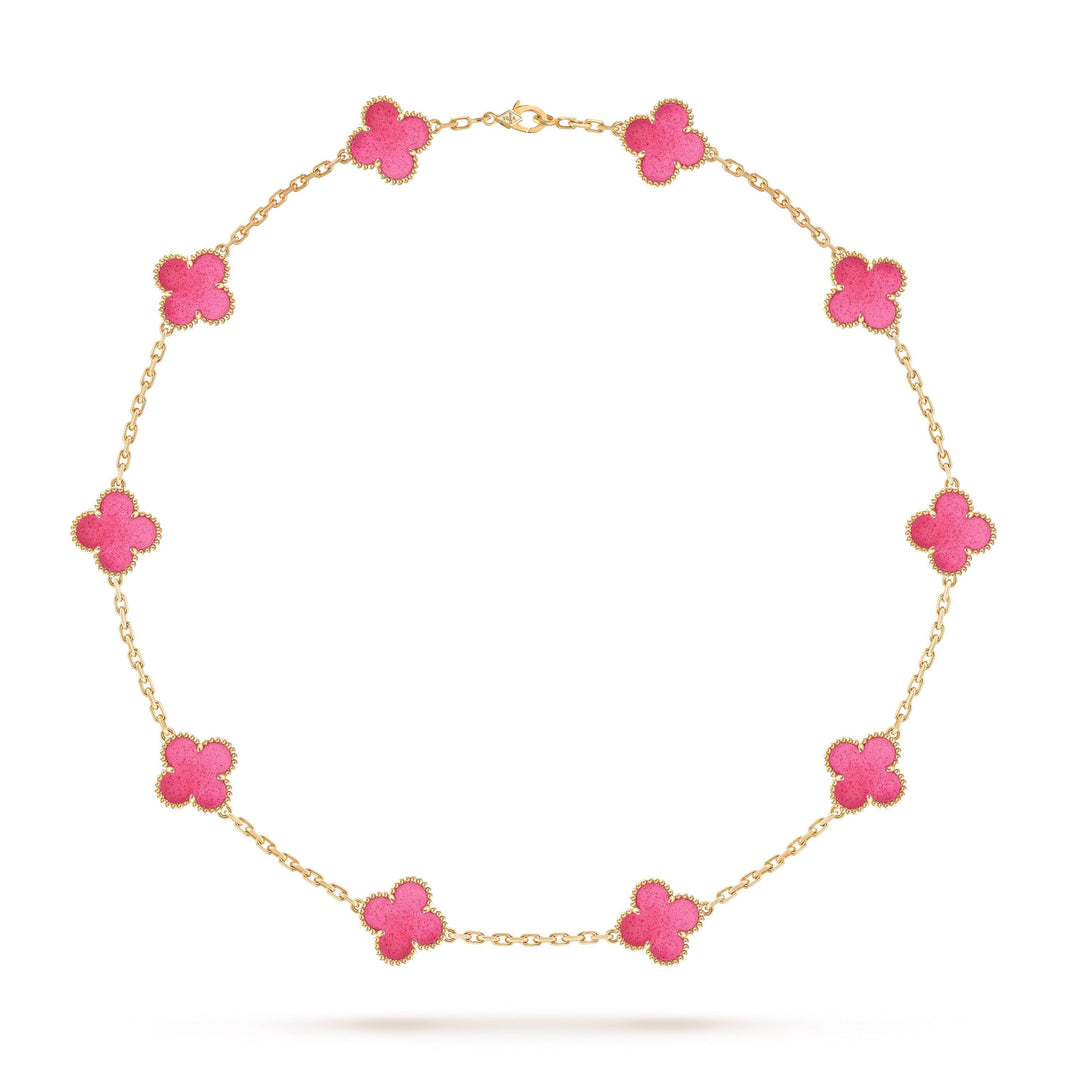 [Amore Jewels]NEW CLOVER 10 MOTIFS PINK ENAMEL NECKLACE