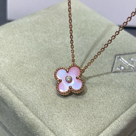 [Amore Jewels]CLOVER 15MM DIAMOND PINK MOP NECKLACE