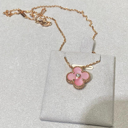 [Amore Jewels]CLOVER 15MM DIAMOND PINK MOP NECKLACE
