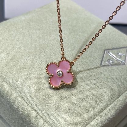 [Amore Jewels]CLOVER 15MM DIAMOND PINK MOP NECKLACE