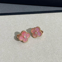 [Amore Jewels]CLOVER MEDIUM 1 DIAMOND PINK EARRINGS