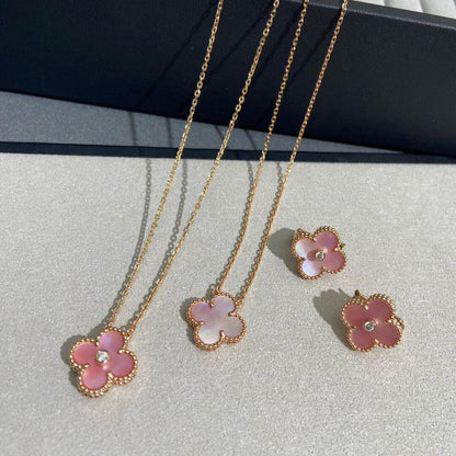 [Amore Jewels]CLOVER MEDIUM 1 DIAMOND PINK EARRINGS
