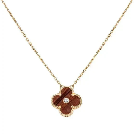 [Amore Jewels]CLOVER 15MM DIAMOND AND YELLOW TIGER'S EYE AGATE necklace