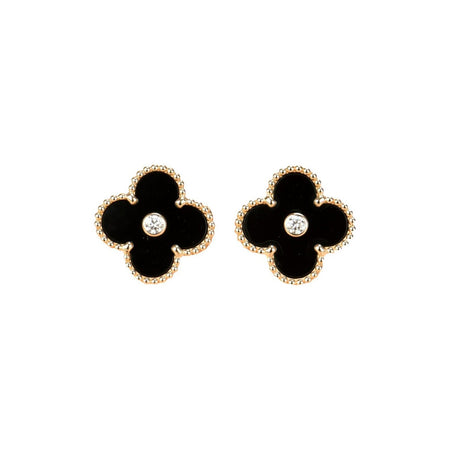 [Amore Jewels]CLOVER MEDIUM 1 MOTIFS ONYX DIAMOND EARRINGS