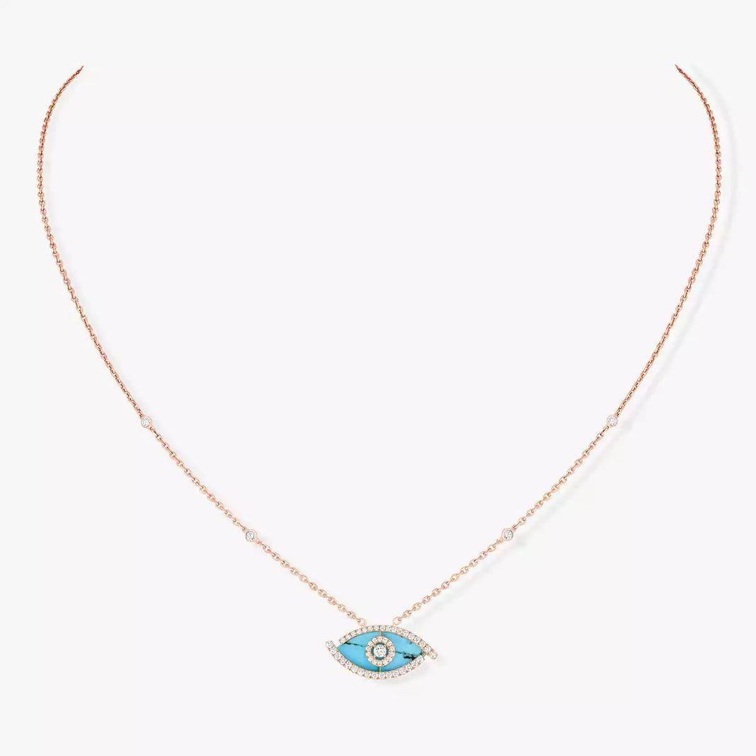 [Amore Jewels]Lucky Eye Diamond Necklace in Rose Gold and Turquoise