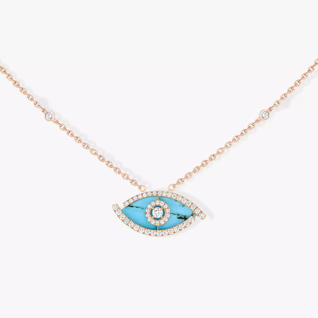 [Amore Jewels]Lucky Eye Diamond Necklace in Rose Gold and Turquoise