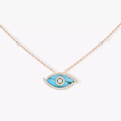 [Amore Jewels]Lucky Eye Diamond Necklace in Rose Gold and Turquoise