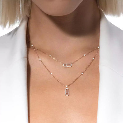 [Amore Jewels]2 Rows Rose Gold Diamond Pave_ Necklace Move Uno