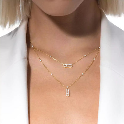 [Amore Jewels]2 Rows Rose Gold Diamond Pave_ Necklace Move Uno