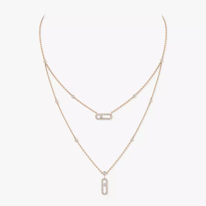 [Amore Jewels]2 Rows Rose Gold Diamond Pave_ Necklace Move Uno