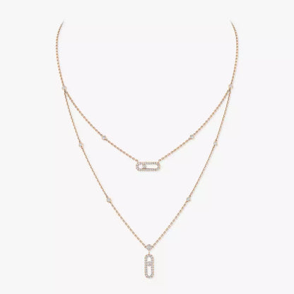 [Amore Jewels]2 Rows Rose Gold Diamond Pave_ Necklace Move Uno