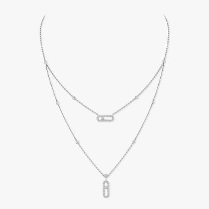 [Amore Jewels]2 Rows Rose Gold Diamond Pave_ Necklace Move Uno