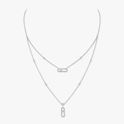 [Amore Jewels]2 Rows Rose Gold Diamond Pave_ Necklace Move Uno