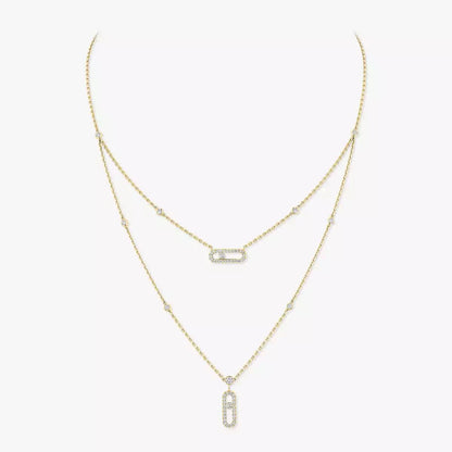 [Amore Jewels]2 Rows Rose Gold Diamond Pave_ Necklace Move Uno