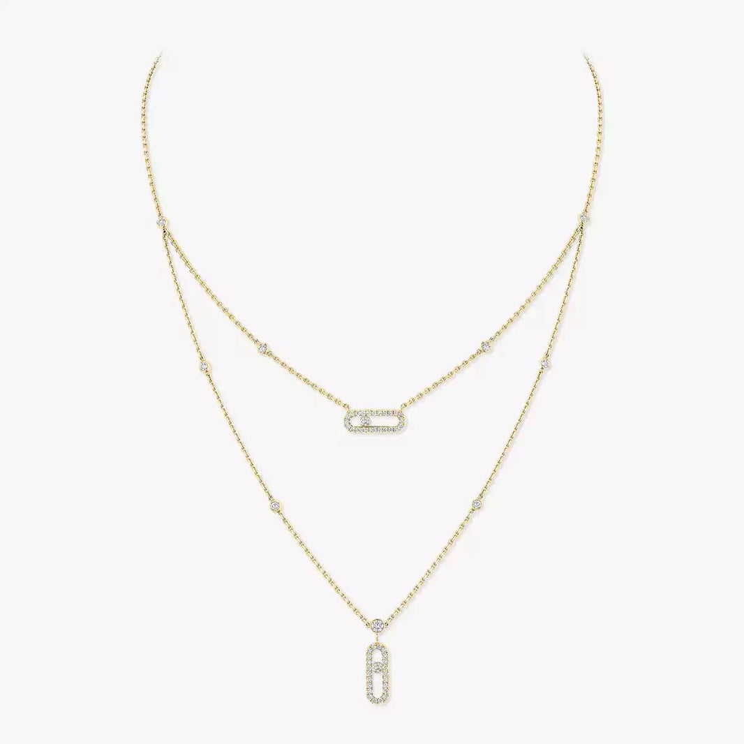 [Amore Jewels]2 Rows Rose Gold Diamond Pave_ Necklace Move Uno