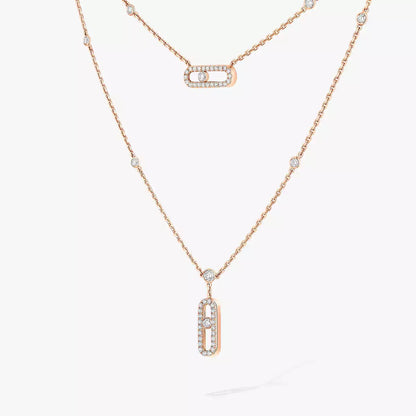 [Amore Jewels]2 Rows Rose Gold Diamond Pave_ Necklace Move Uno