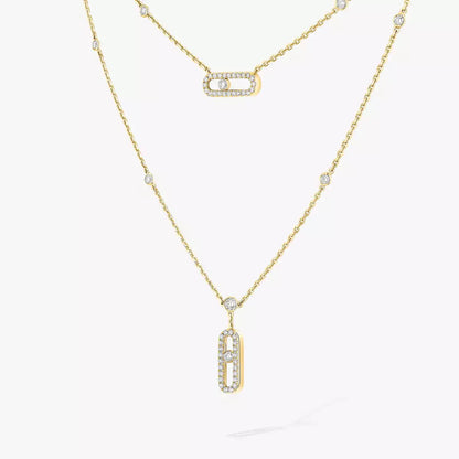 [Amore Jewels]2 Rows Rose Gold Diamond Pave_ Necklace Move Uno