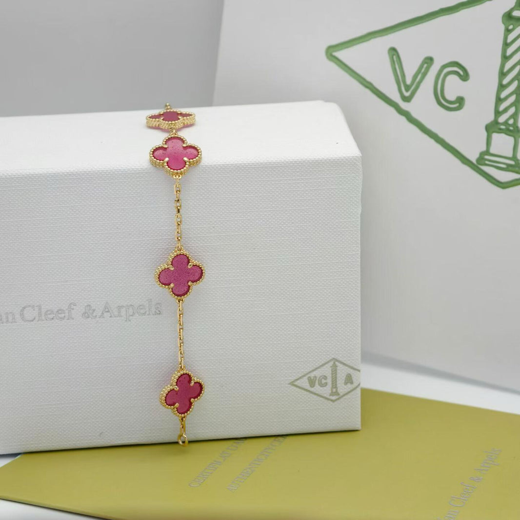 [Amore Jewels]NEW CLOVER 5 MOTIFS PINK ENAMEL BRACELET