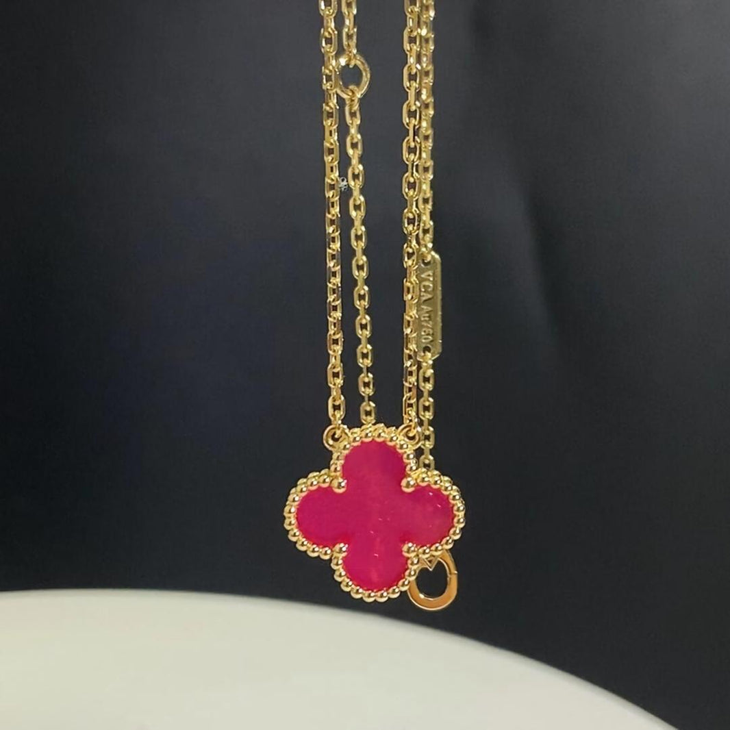 [Amore Jewels] NEW CLOVER 15MM PINK ENAMEL NECKLACE