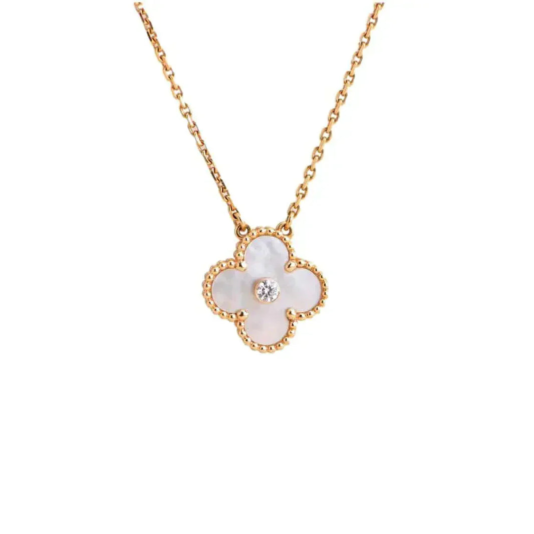 [Amore Jewels]CLOVER 15MM DIAMOND WHITE FRITILLARIA NECKLACE