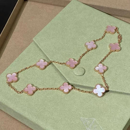 [Amore Jewels]CLOVER 10 MOTIFS PINK MOP NECKLACE