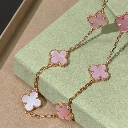 [Amore Jewels]CLOVER 10 MOTIFS PINK MOP NECKLACE