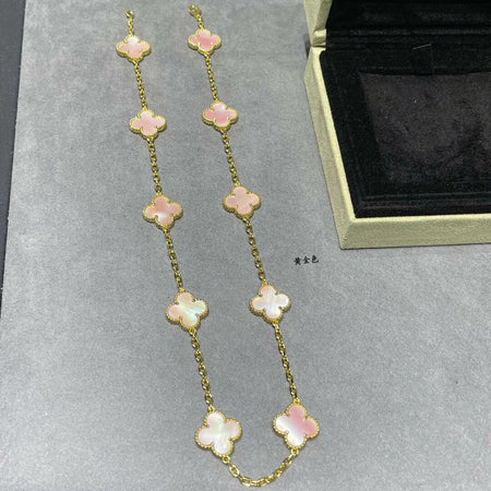 [Amore Jewels]CLOVER 10 MOTIFS PINK MOP NECKLACE