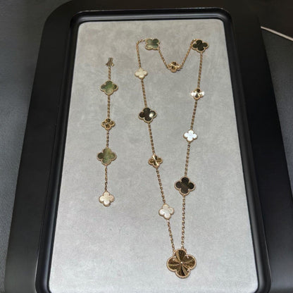 [Amore Jewels]DETACHABLE CLOVER 15(11+4) FLOWER ROSE GOLD NECKLACE SET