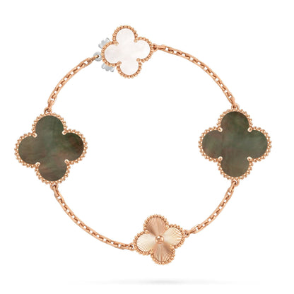 [Amore Jewels]DETACHABLE CLOVER 15(11+4) FLOWER ROSE GOLD NECKLACE SET