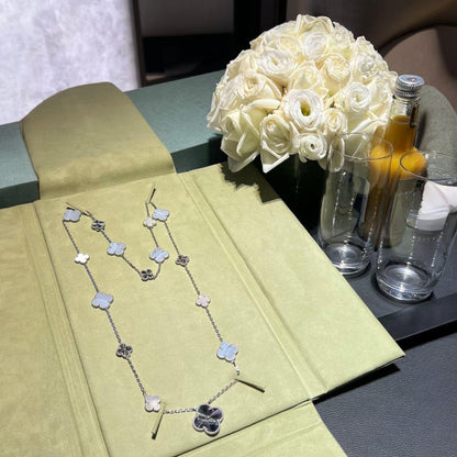 [Amore Jewels]DETACHABLE CLOVER 15(11+4) FLOWER SILVER NECKLACE SET