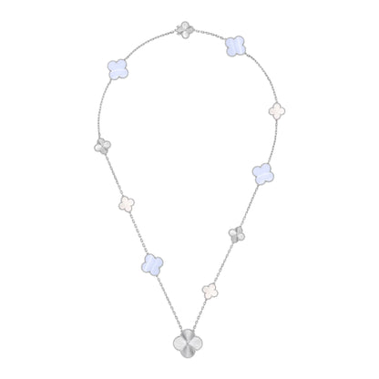 [Amore Jewels]DETACHABLE CLOVER 15(11+4) FLOWER SILVER NECKLACE SET