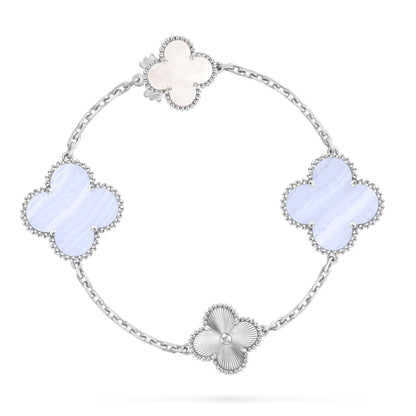 [Amore Jewels]DETACHABLE CLOVER 15(11+4) FLOWER SILVER NECKLACE SET