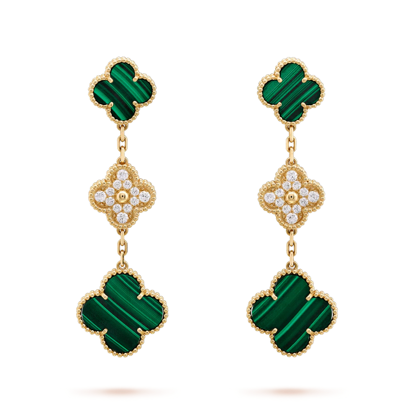 [Amore Jewels]CLOVER EARRINGS GOLD MALACHITE DIAMOND 3 MOTIF